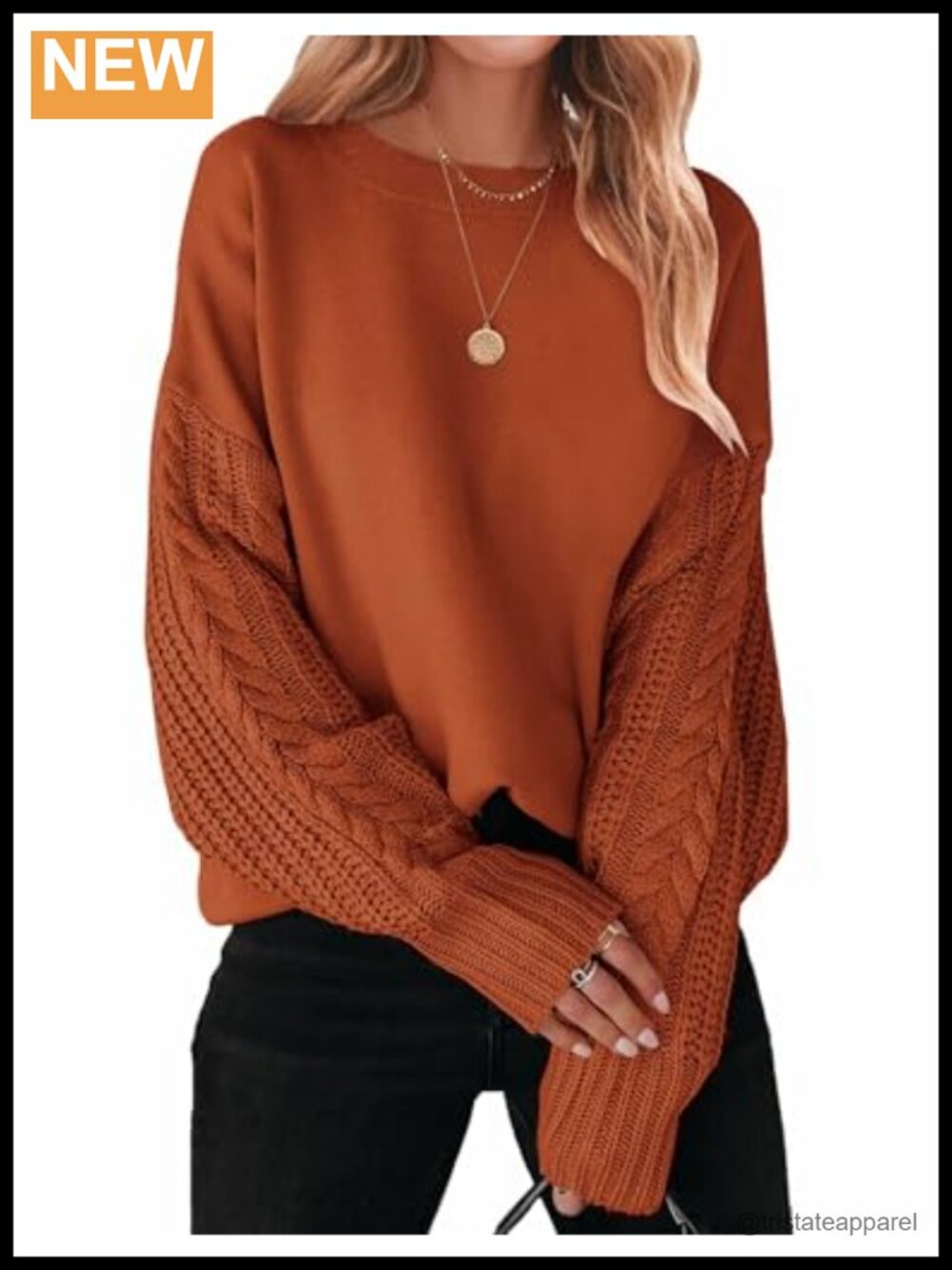 Cable Knit Oversized Sweater Women's Pullover Long Sleeve Crew Neck